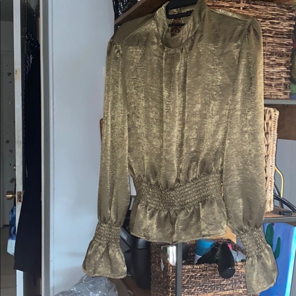 Mock-Neck Bell Sleeve Peplum